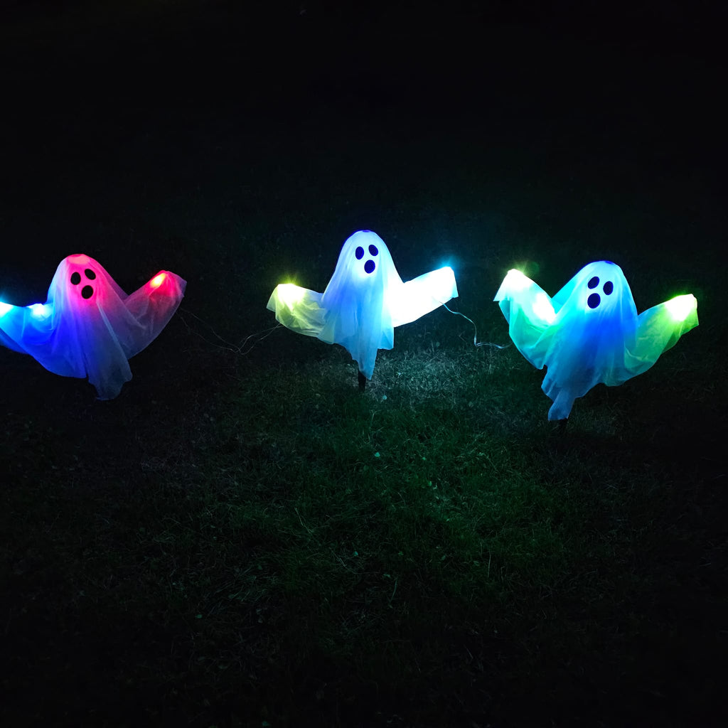 Drei LED Farbwechsel Geister Gartenstecker