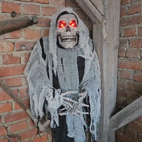 Hängendes Halloween-Skelett – 160 cm mit Sound & roten LED-Augen