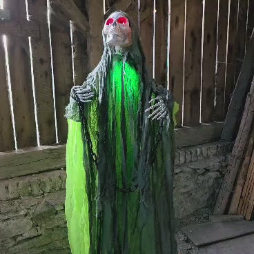 Toxicus – Animatronic Skelett mit neongrünem Gewand, 170 cm